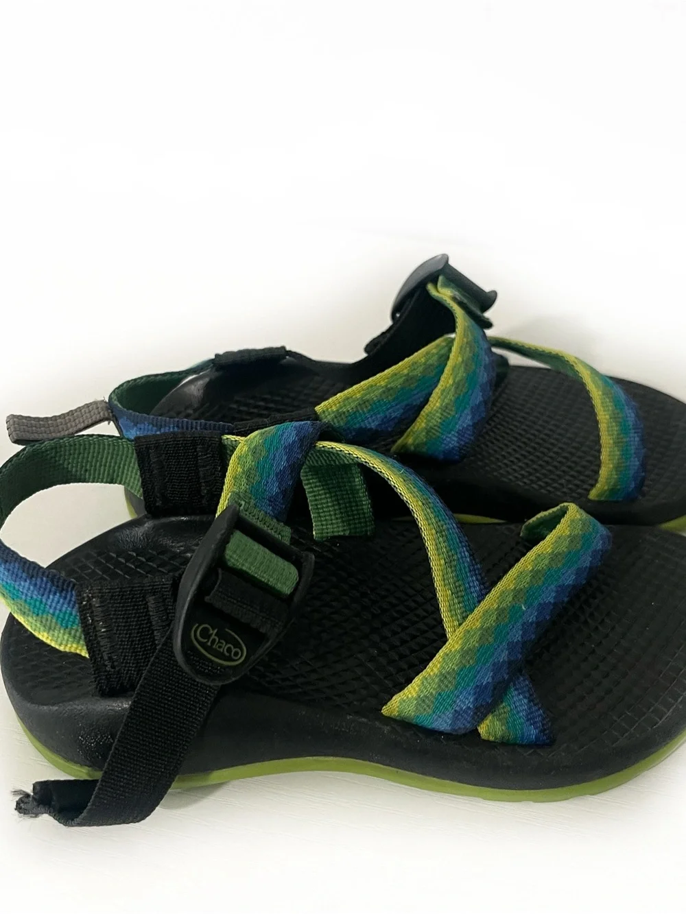Chaco Kids Z/1 Eco Tread Blue/Green/Yellow Sandals Sz 1